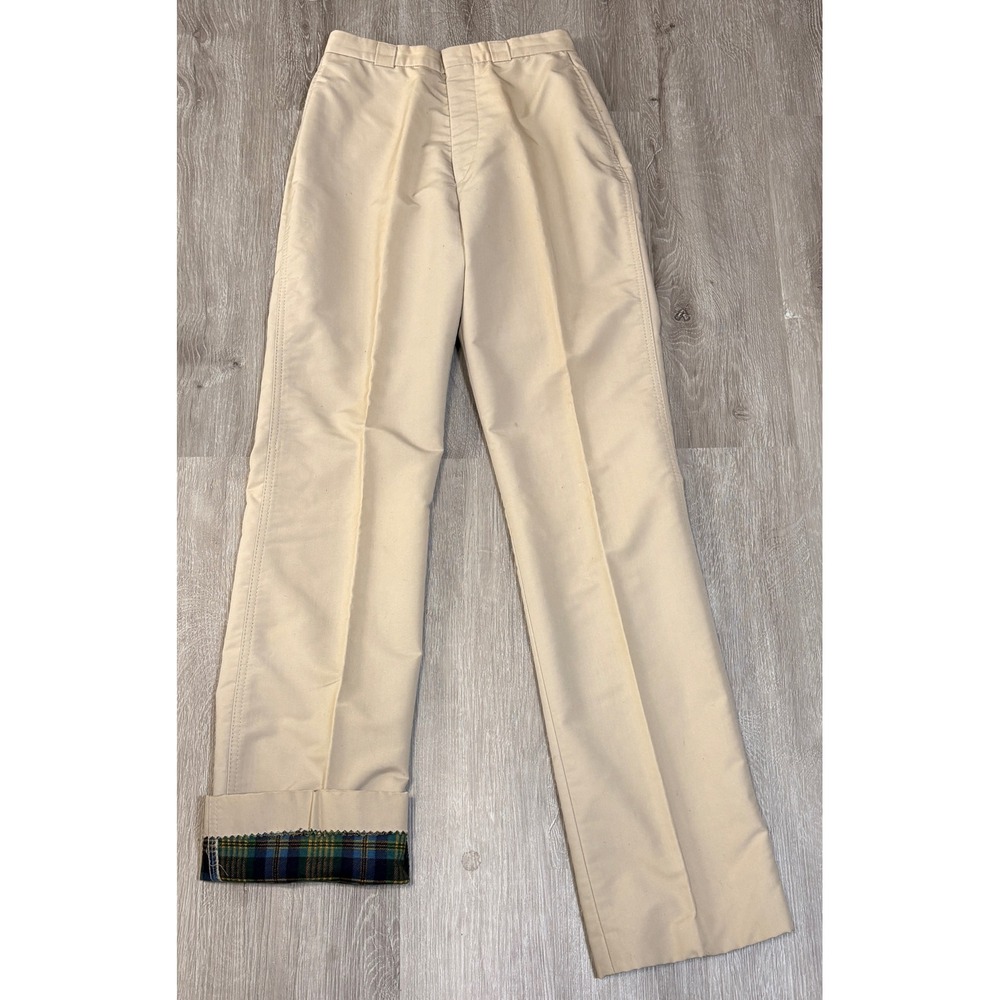 Vintage 90s Brooks Brothers Wool Plaid Flannel Lined Chino Trousers Beige Mens